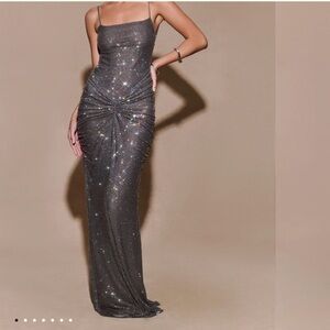 Meshki Glittering Grey/Gunmental Roisin Diamanté Maxi Dress